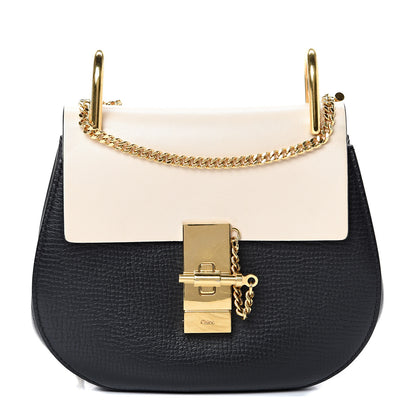 Chloe Grained Calfskin Lambskin Mini Bi-Color Drew Shoulder Bag Black Powder Beige 1 of 13