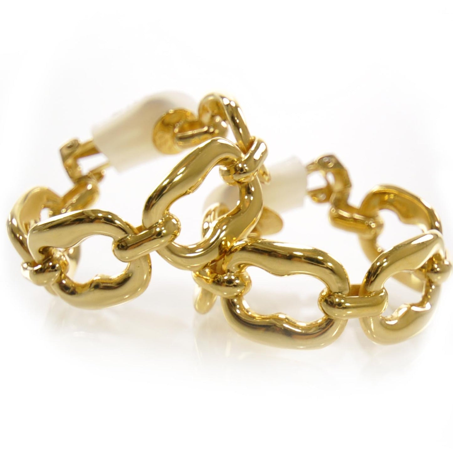 Metal Link Hoop Clip On Earrings Gold