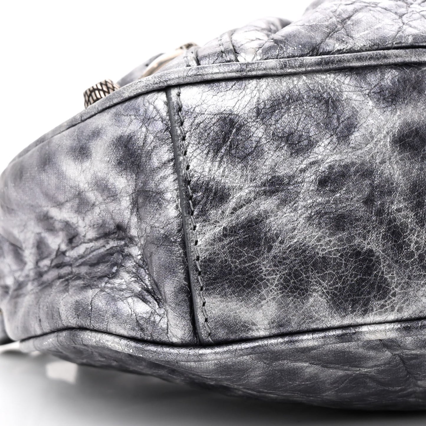 Metallic Agneau Arena Leopard Le Cagole Shoulder Bag XS Dark Grey