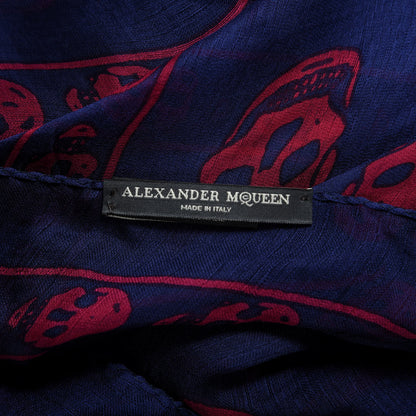 Alexander McQueen Silk Chiffon Skull Scarf Blue Pink 4 of 4