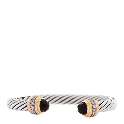 David Yurman Sterling Silver 18K Yellow Gold Diamond Smoky Quartz 7mm Cable Classics Bracelet 1 of 3