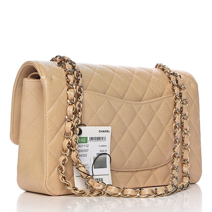 Chanel Iridescent Caviar Quilted Medium Double Flap Beige 3 of 11
