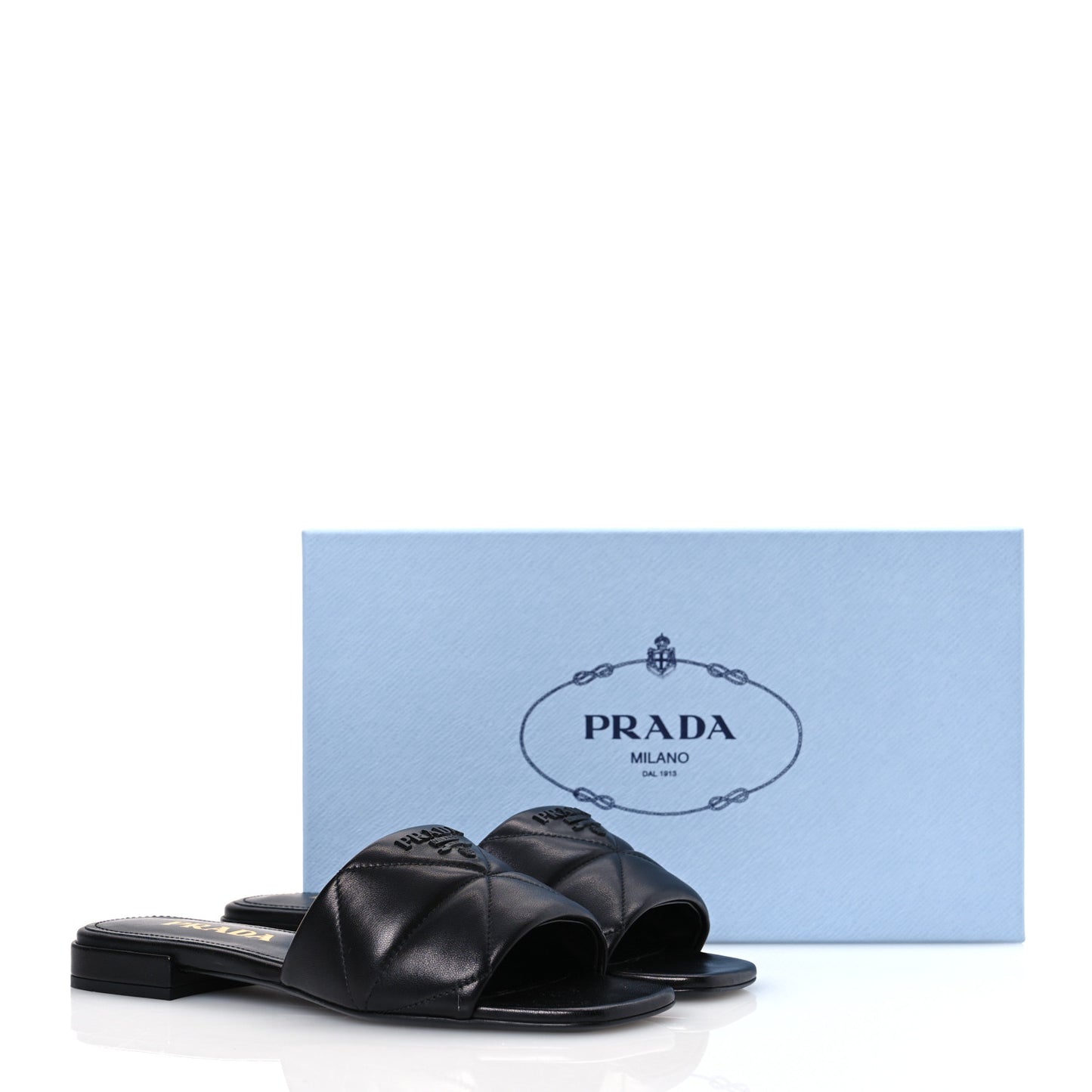 Nappa Logo Quilted 10mm Slide Sandals 36.5 Black