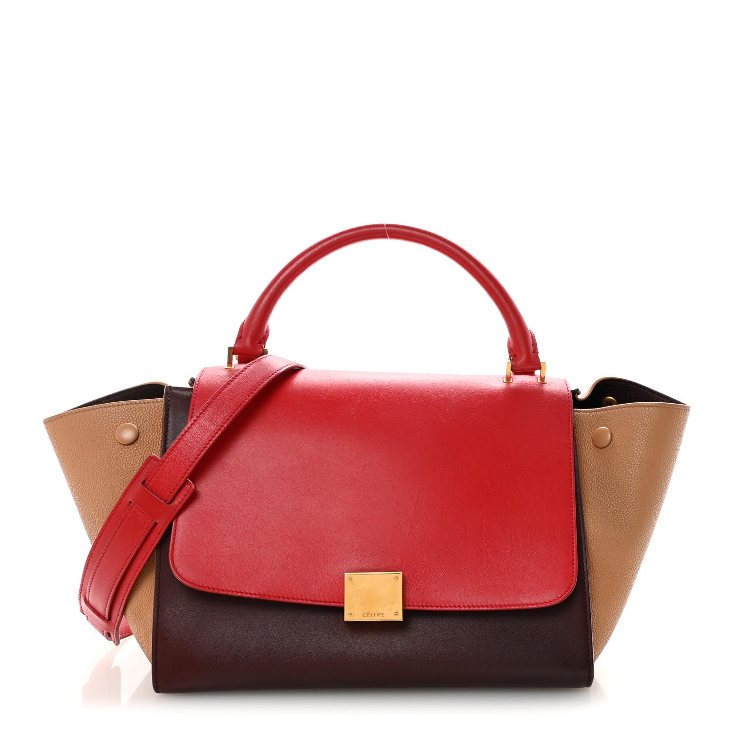 Celine Satin Baby Grained Calfskin Small Tri-Color Trapeze Carmin 1 of 9