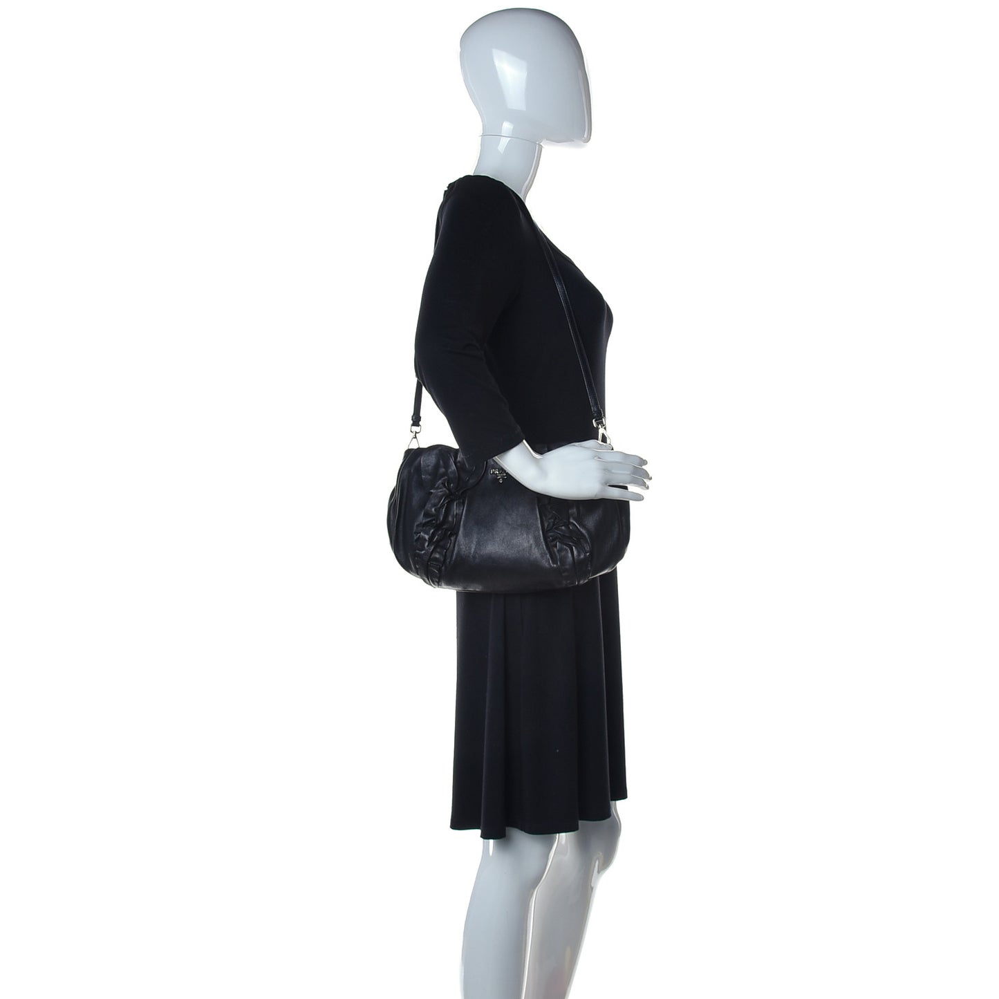 Nappa Ruffle Pochette Bag Black