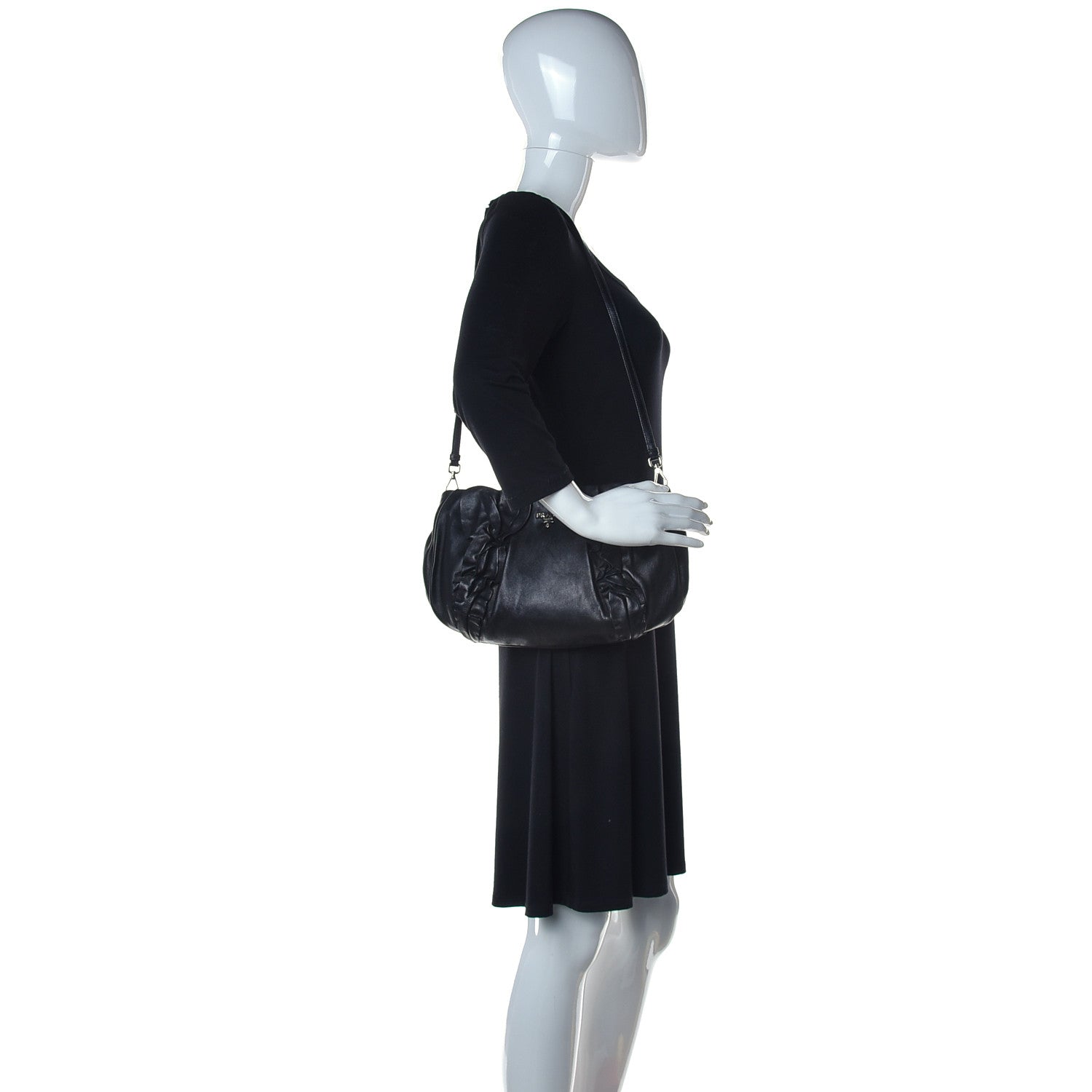 Prada Nappa Ruffle Pochette Bag Black 2 of 9