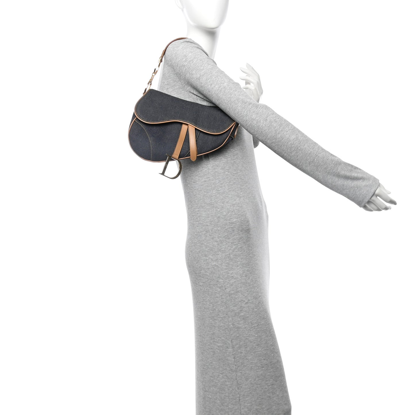 Denim Calfskin Saddle Bag Blue
