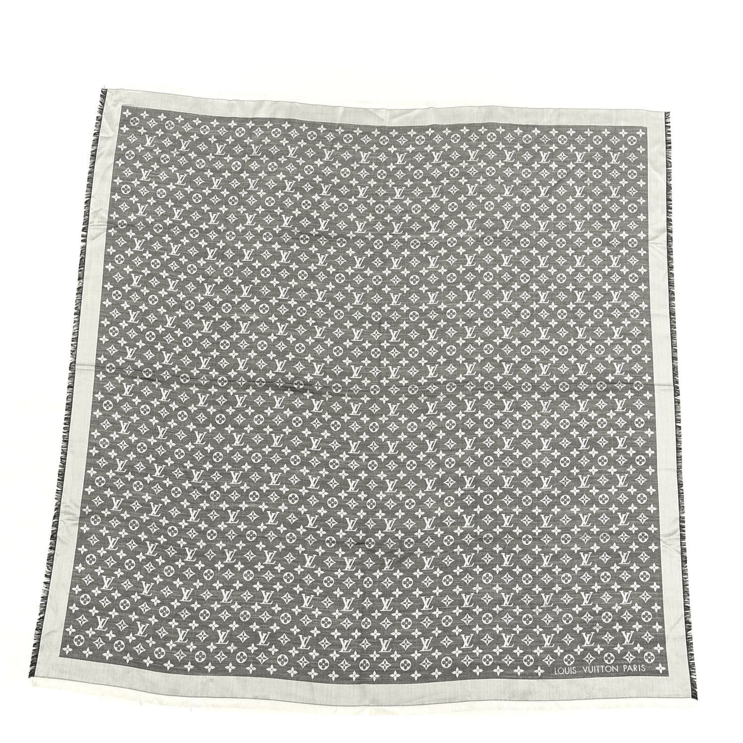 Silk Wool Monogram Denim Shawl Black
