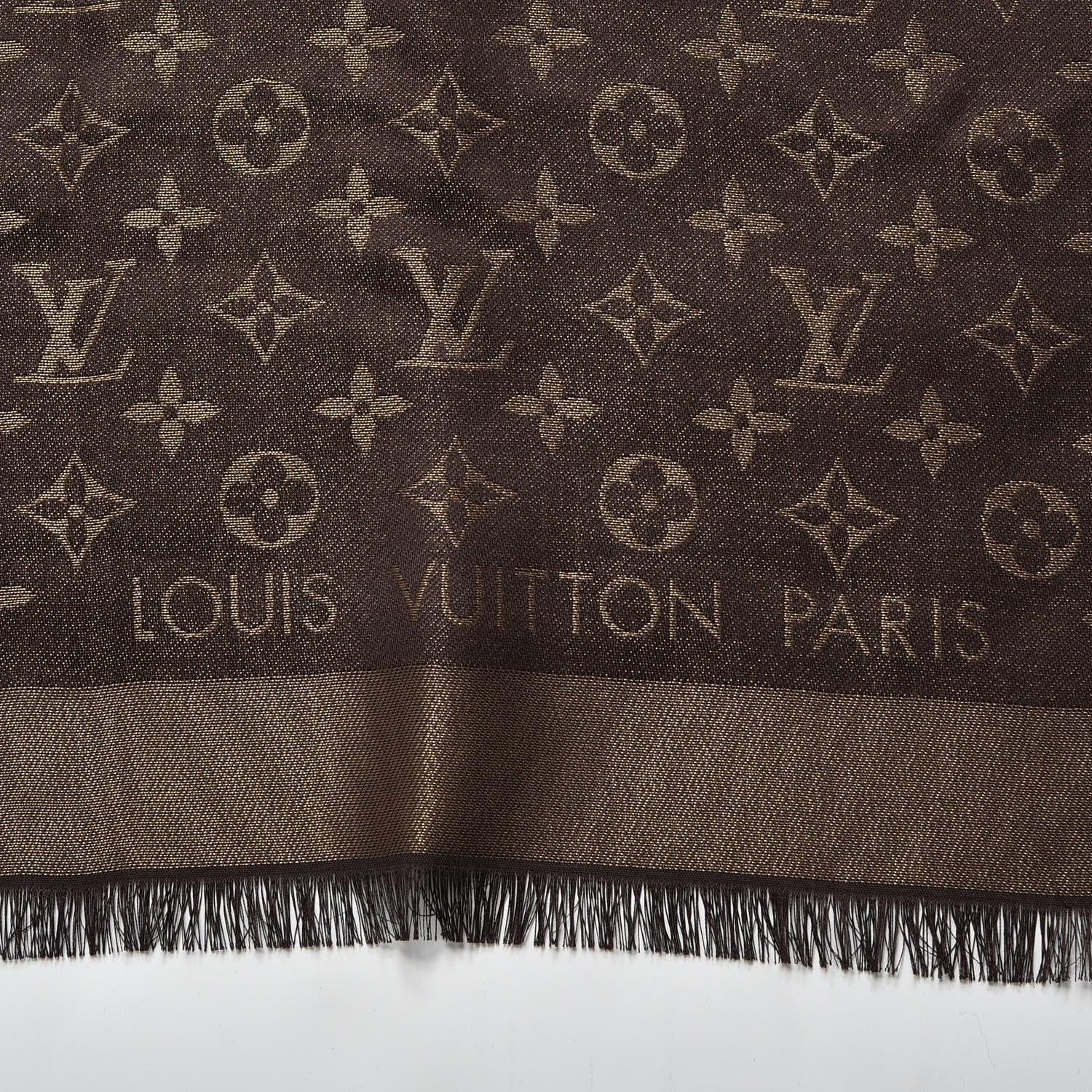 Louis Vuitton Silk Lurex Wool Monogram Shine Shawl Brown 3 of 4