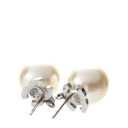 Chanel Crystal Pearl CC Drop Earrings Silver 4 of 7