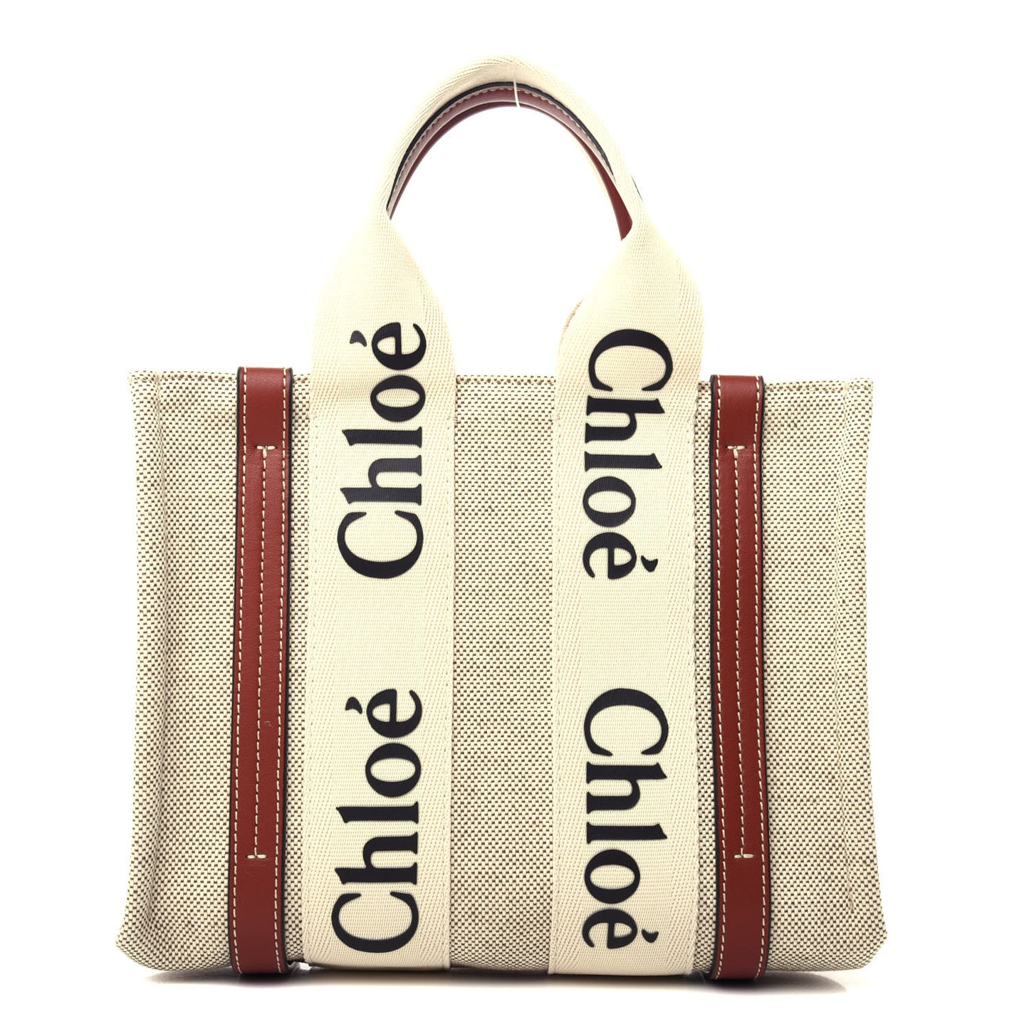 Cotton Calfskin Small Woody Ribbon Tote White Brown