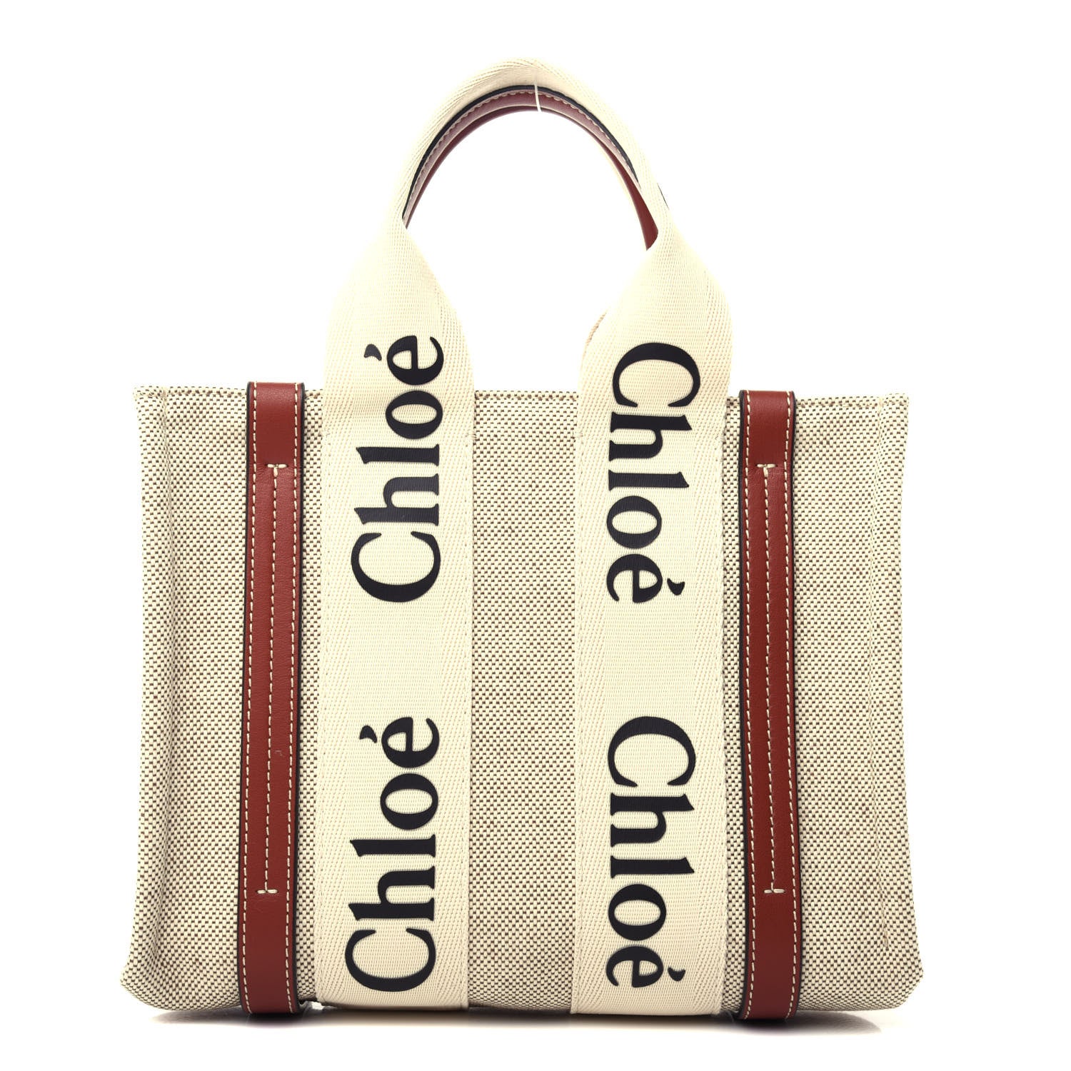 Chloe Cotton Calfskin Small Woody Ribbon Tote White Brown 1 of 10