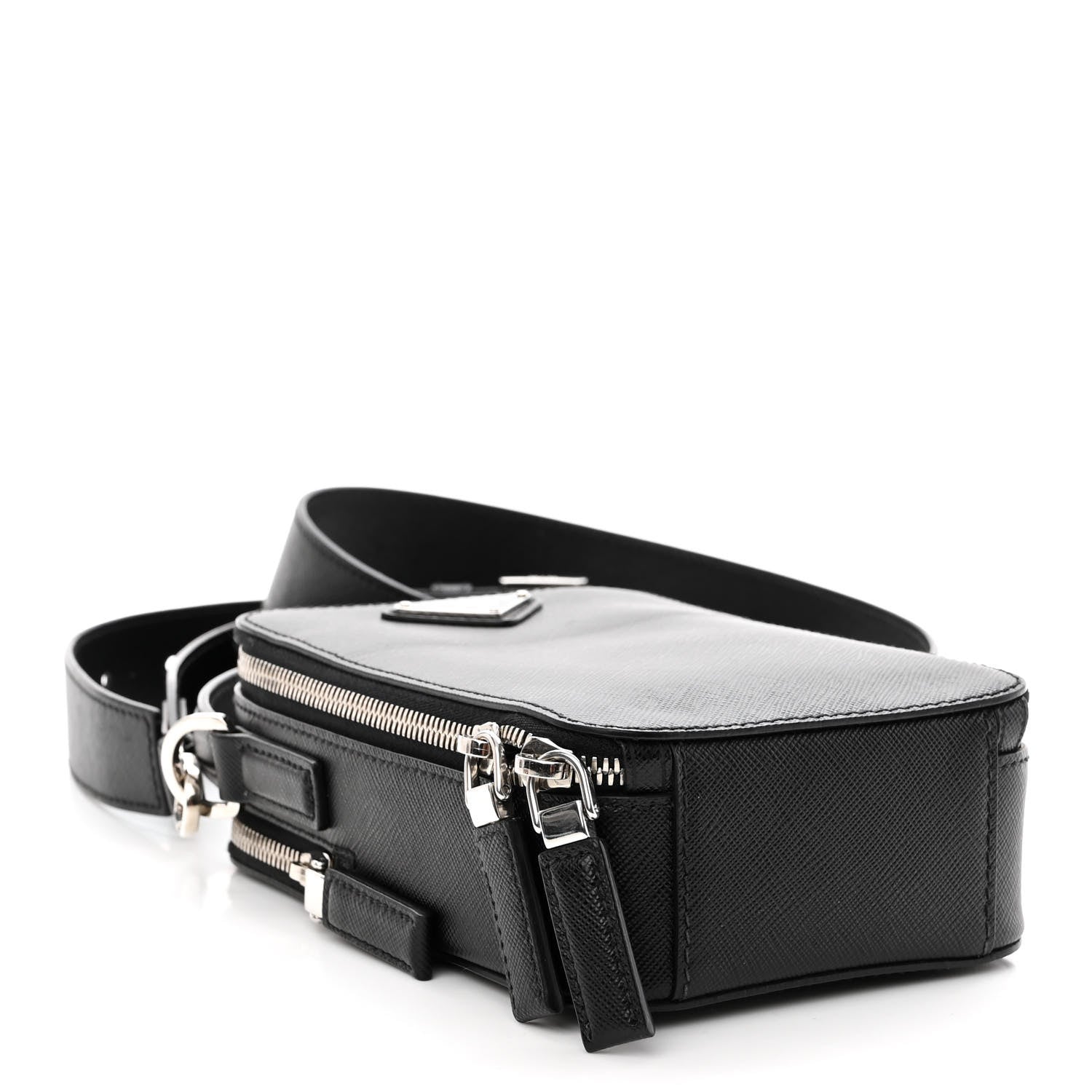 Prada Saffiano Travel Brique Crossbody Messenger Bag Black 3 of 9