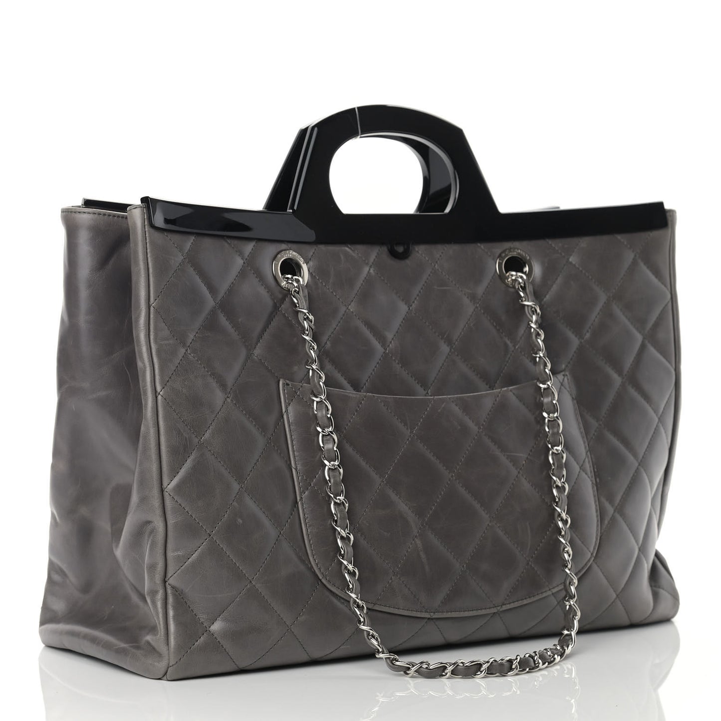 Glazed Calfskin Quilted Large CC Delivery Tote Grey