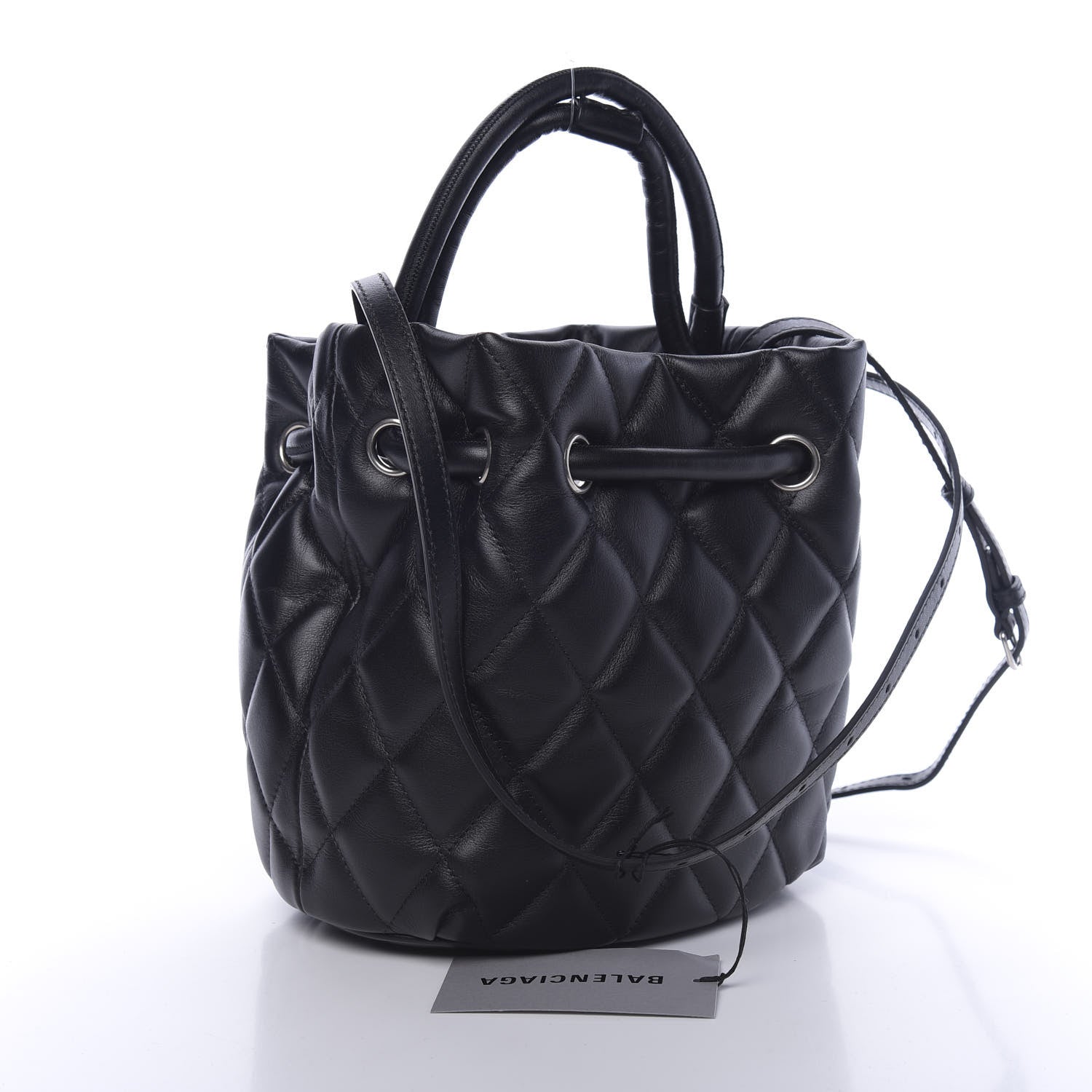 Balenciaga Nappa Calfskin Quilted Touch B Bucket Bag Black 3 of 9