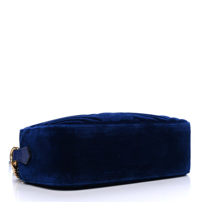 Gucci Velvet Matelasse Small GG Marmont Chain Shoulder Bag Cobalt 3 of 4