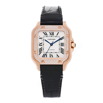 Cartier 18K Pink Gold Alligator Diamond Bezel 35mm Santos Dumont Automatic Watch Black 1 of 5