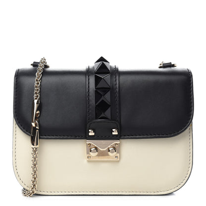 Valentino Garavani Vitello Small Glam Lock Rockstud Flap Black Light Ivory 1 of 12