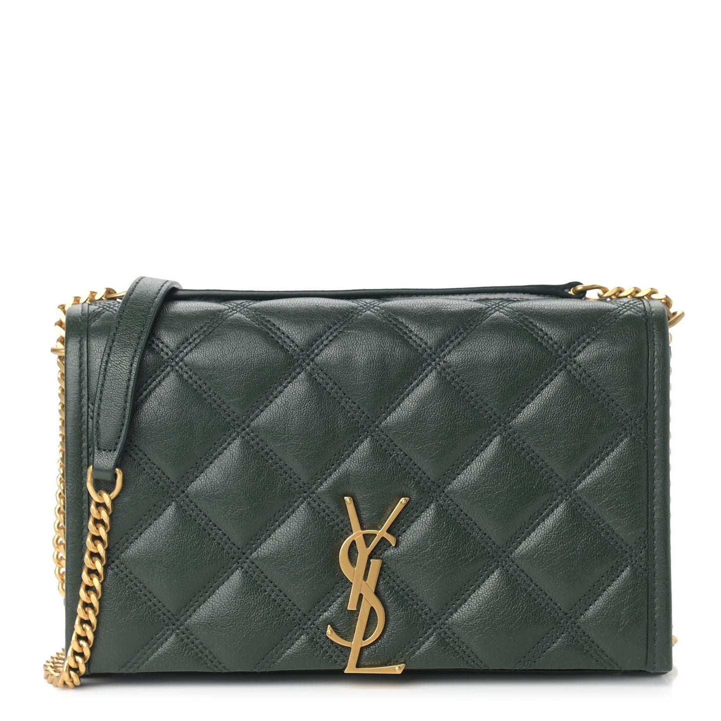 Lambskin Diamond Quilted Becky Chain Wallet Green