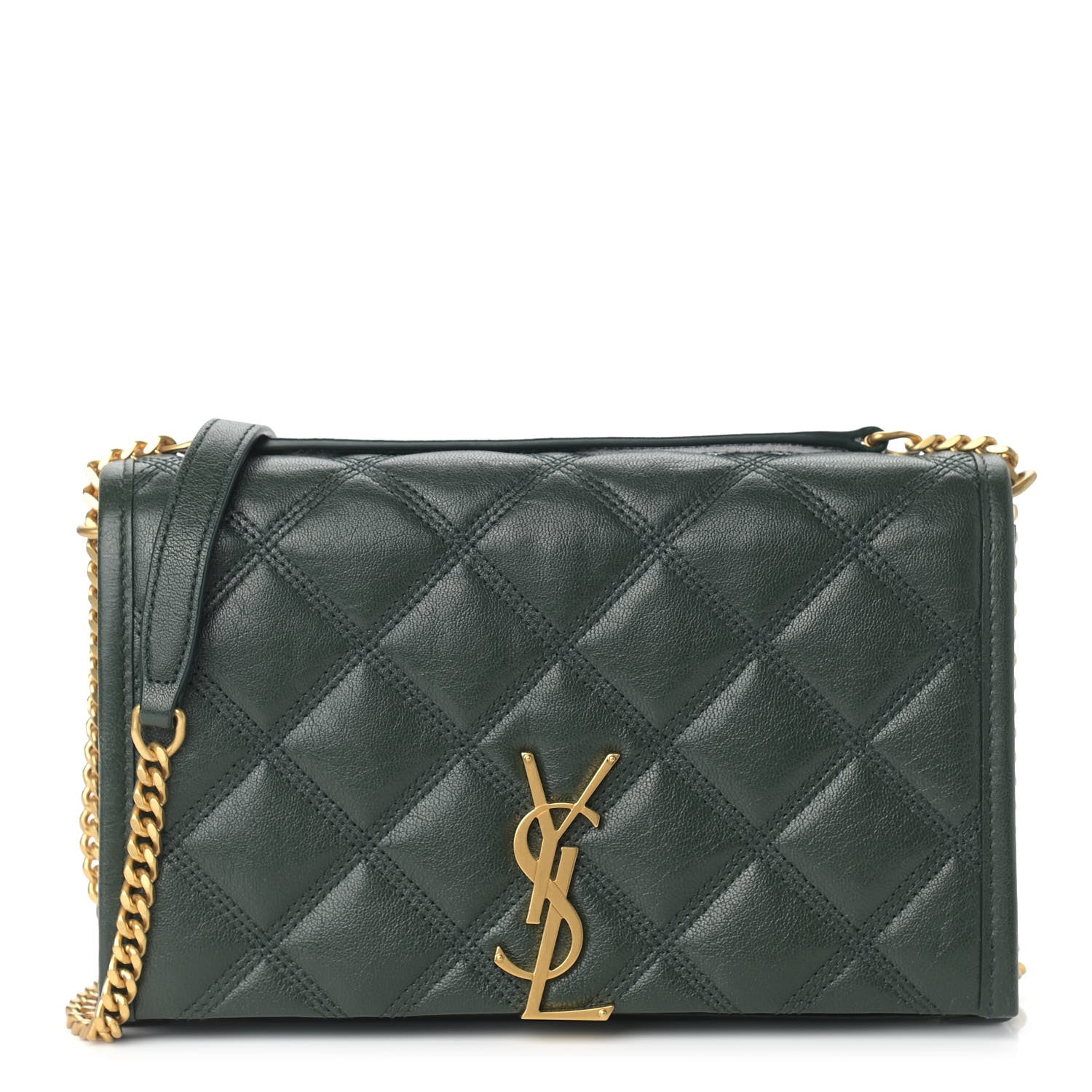 Saint Laurent Lambskin Diamond Quilted Becky Chain Wallet Green 1 of 11