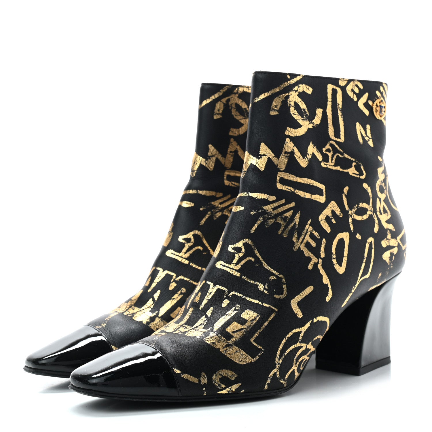 Chanel Calfskin Graffiti Short Boots 39 Black Gold 3 of 9