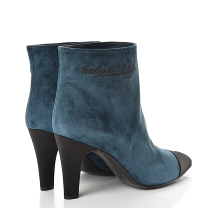Chanel Suede Calfskin Satin Gabrielle Cap Toe Short Boots 38.5 Teal Black 4 of 9
