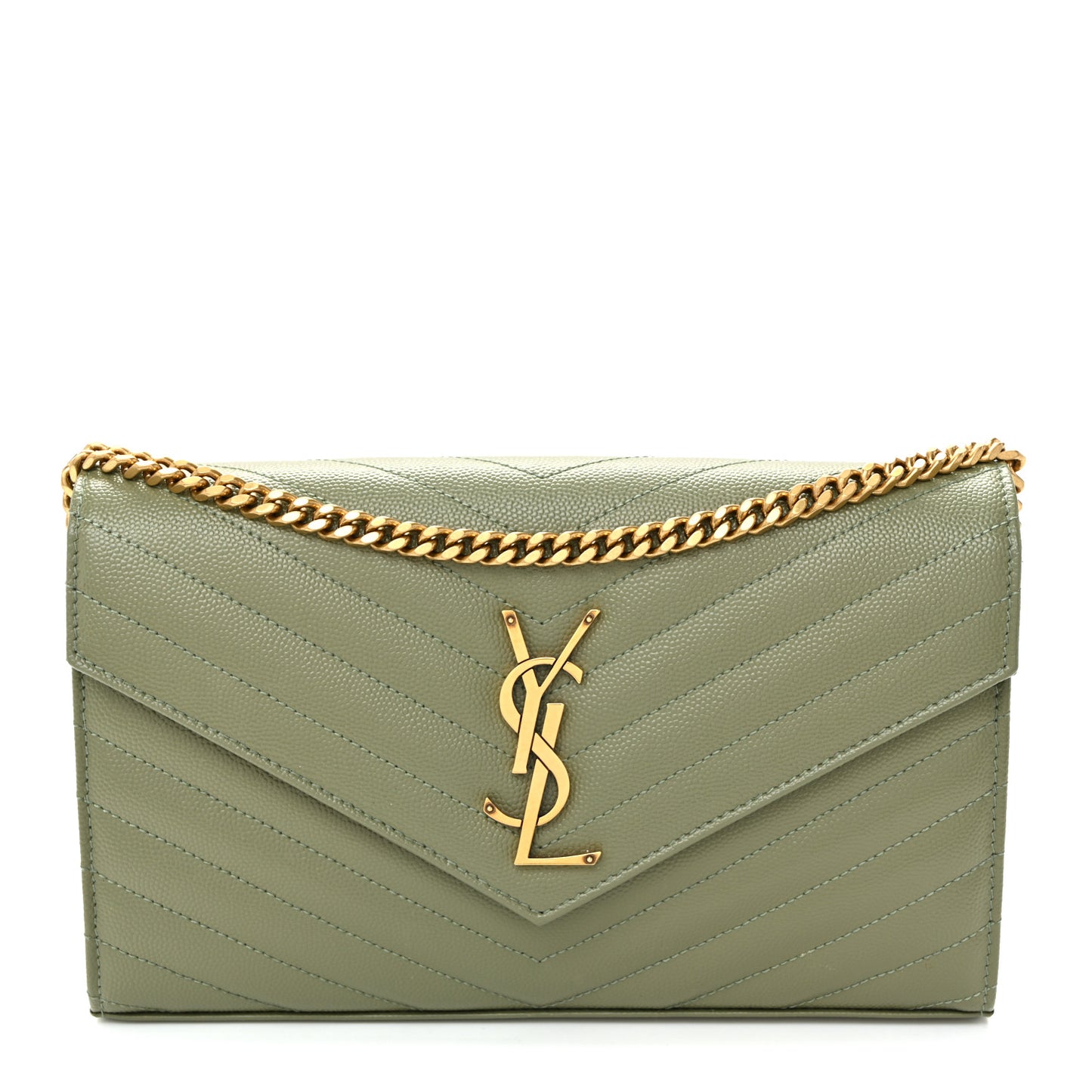 Grain De Poudre Matelasse Chevron Monogram Chain Wallet Light Sage