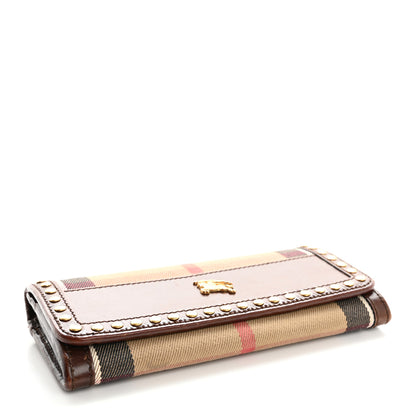 Burberry Calfskin House Check Studded Wallet Dark Tan 4 of 14