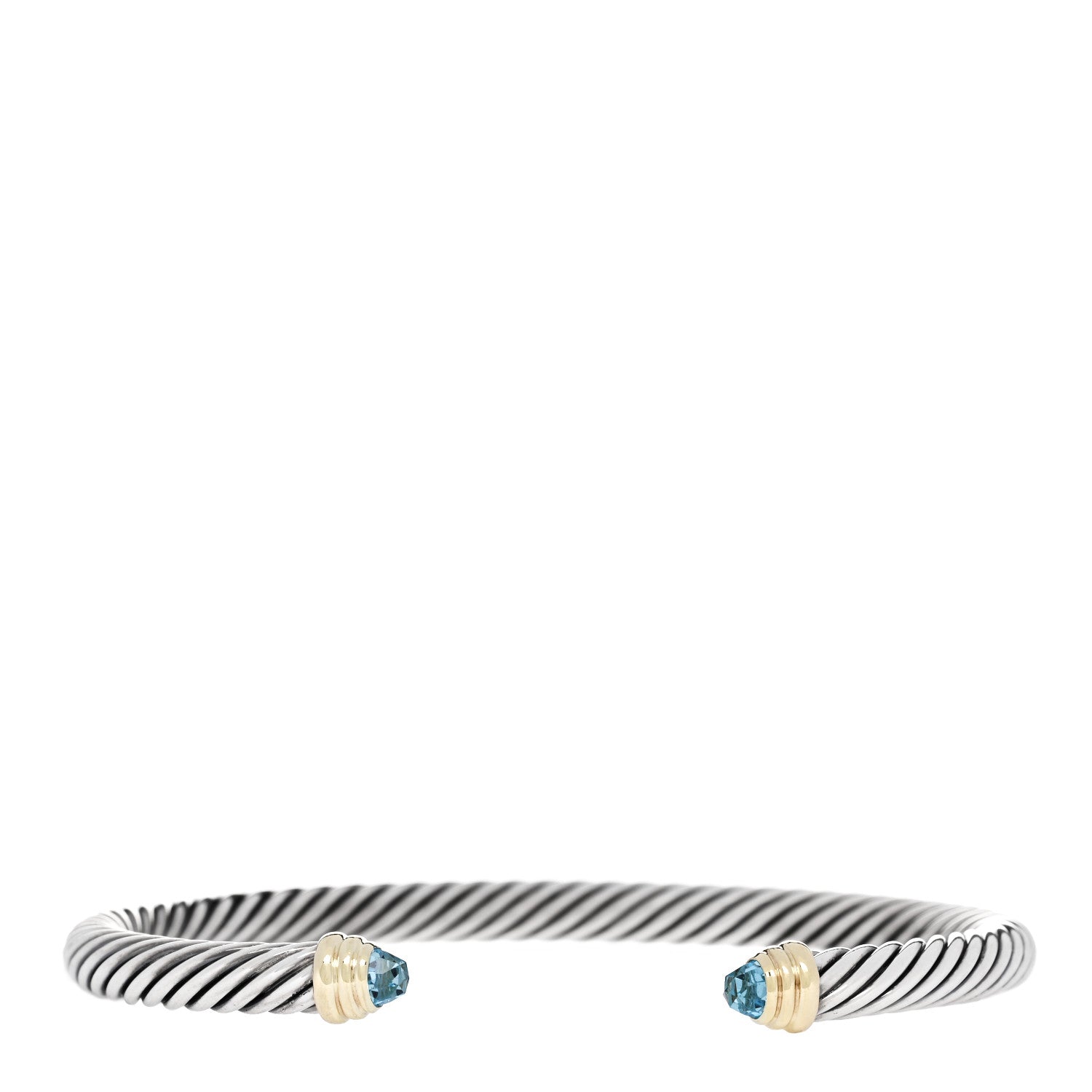 David Yurman Sterling Silver 14K Yellow Gold Blue Topaz 5mm Cable Classics Bracelet 1 of 3