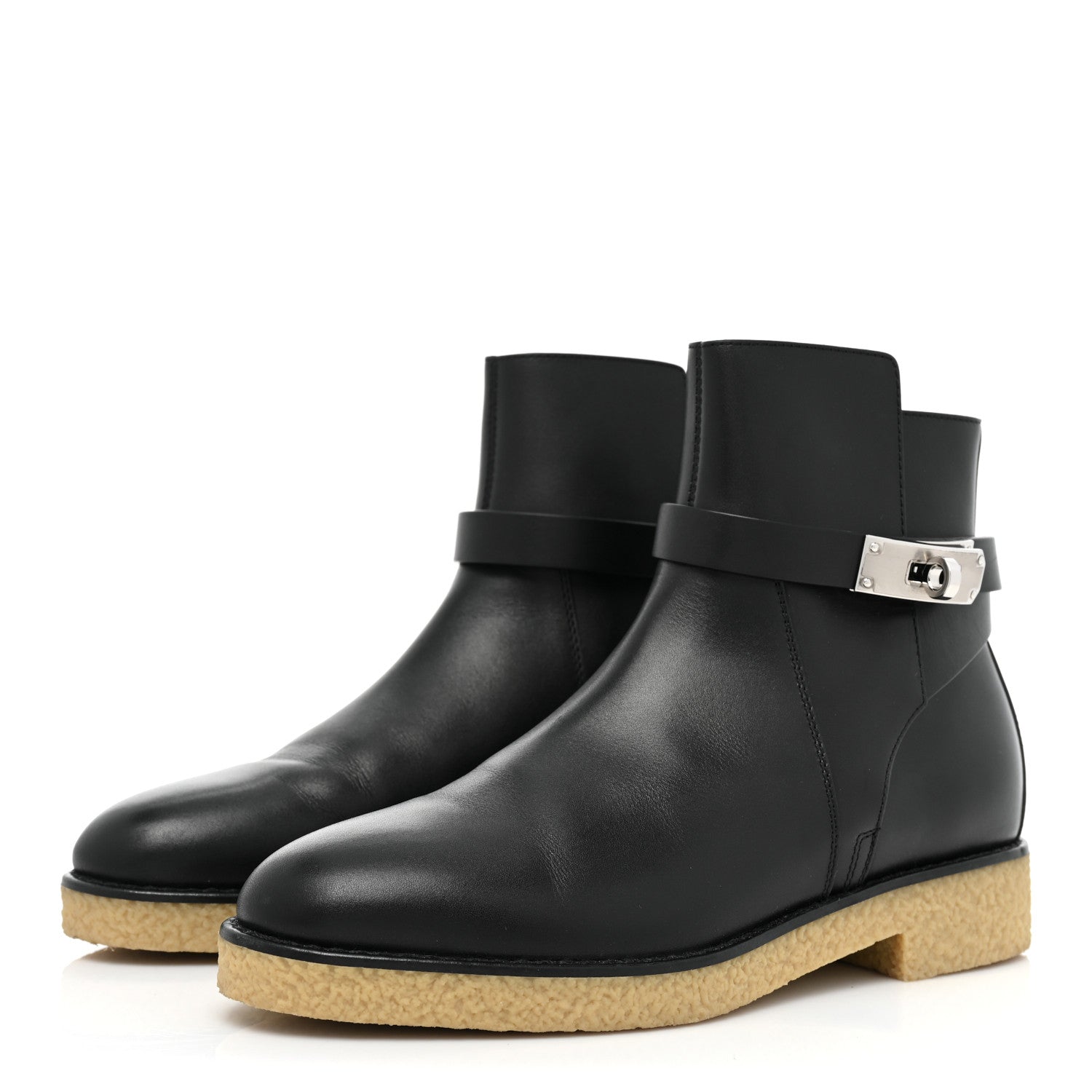 Hermes Calfskin Follow Ankle Boots 37.5 Black 3 of 11