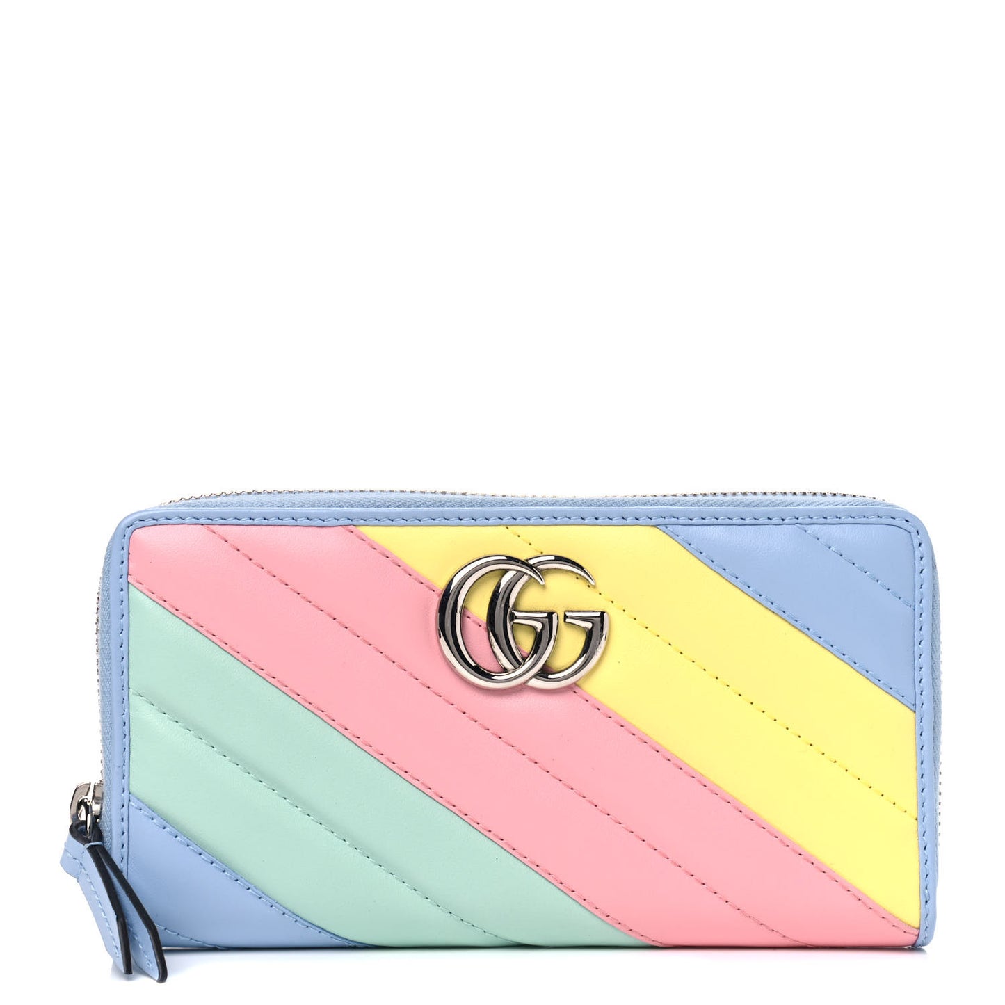 Calfskin Matelasse Diagonal GG Marmont Zip Around Wallet Multicolor Pastel