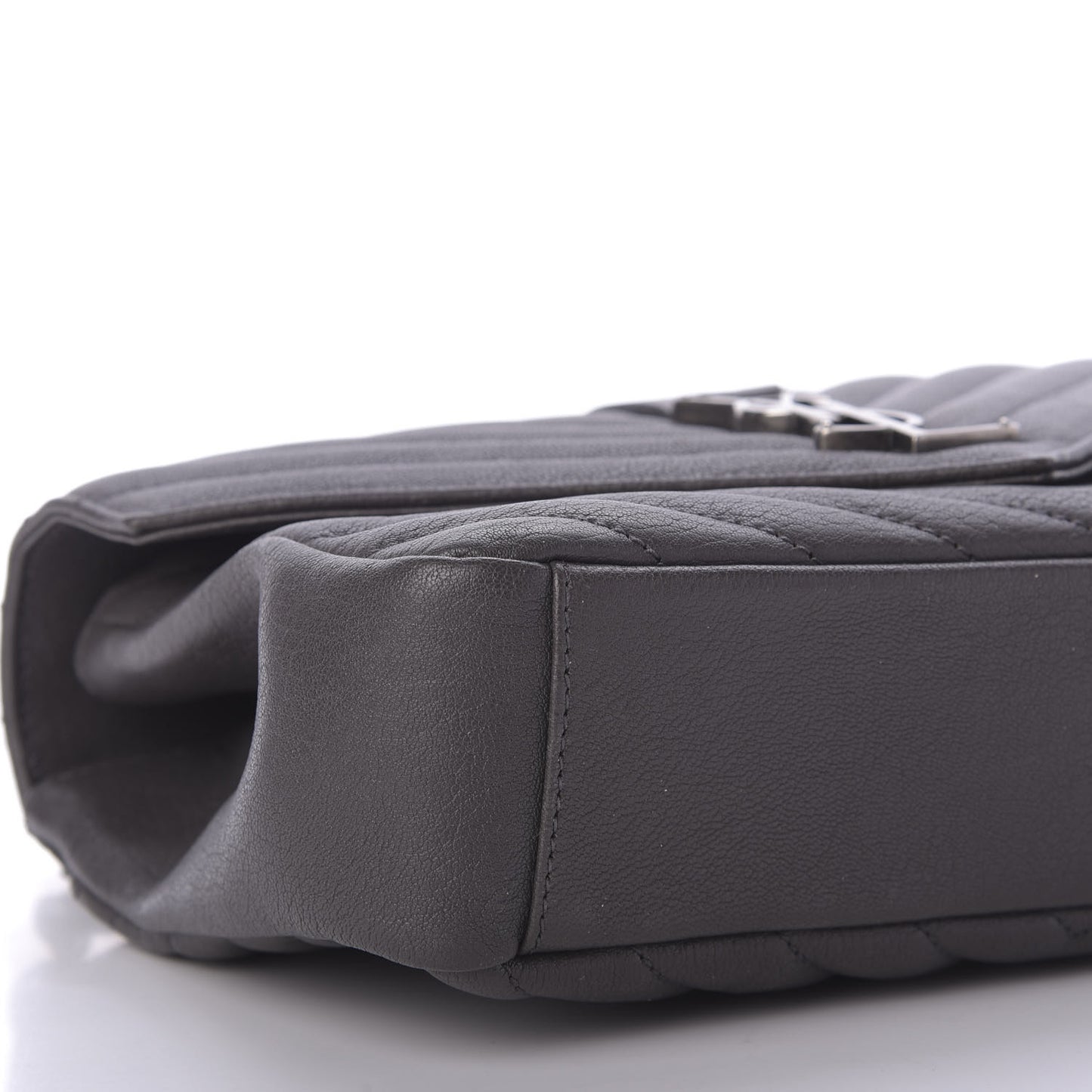 Sheepskin Matelasse Chevron Monogram Medium College Bag Asphalt