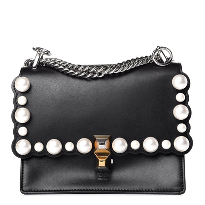 Fendi Vitello Liberty Pearl Scalloped Studded Small Kan I Shoulder Bag Black 1 of 9