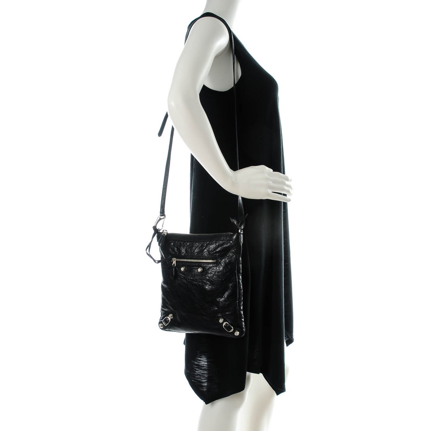 Agneau Giant 12 Silver Hardware Flat Crossbody Black