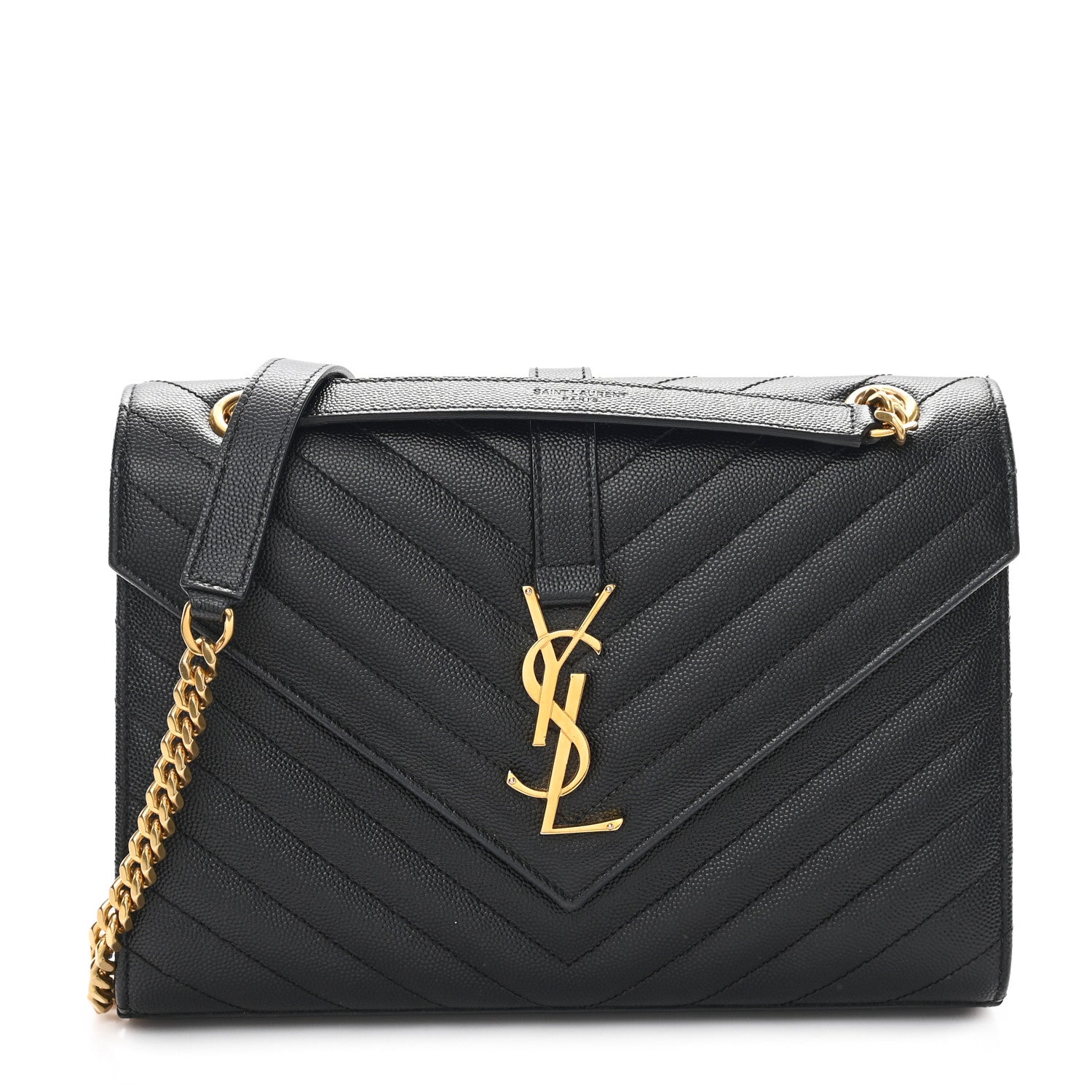 Saint Laurent Grain De Poudre Matelasse Chevron Medium Monogram Satchel Black 1 of 11