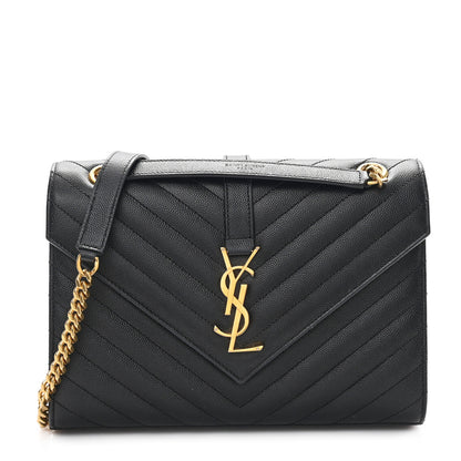 Saint Laurent Grain De Poudre Matelasse Chevron Medium Monogram Satchel Black 1 of 11