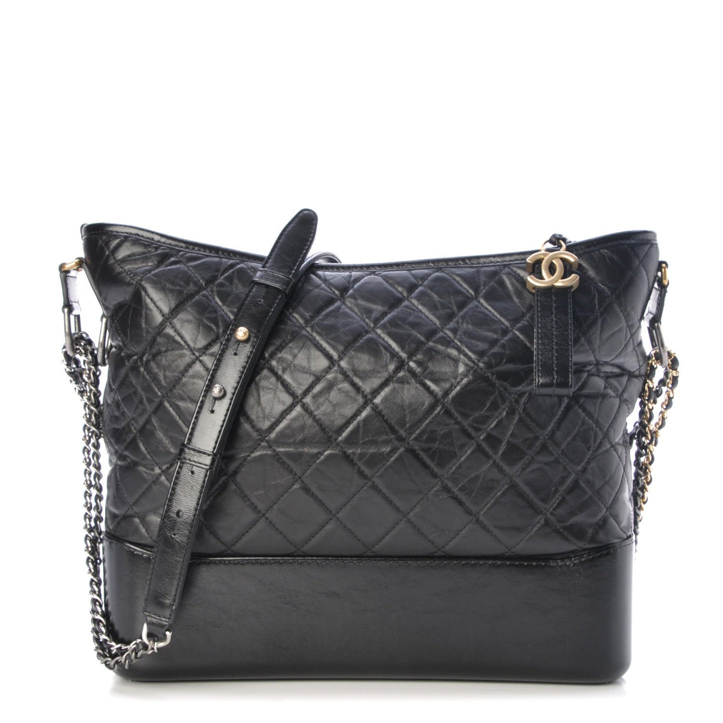 Aged Calfskin Quilted Large Gabrielle Hobo Black