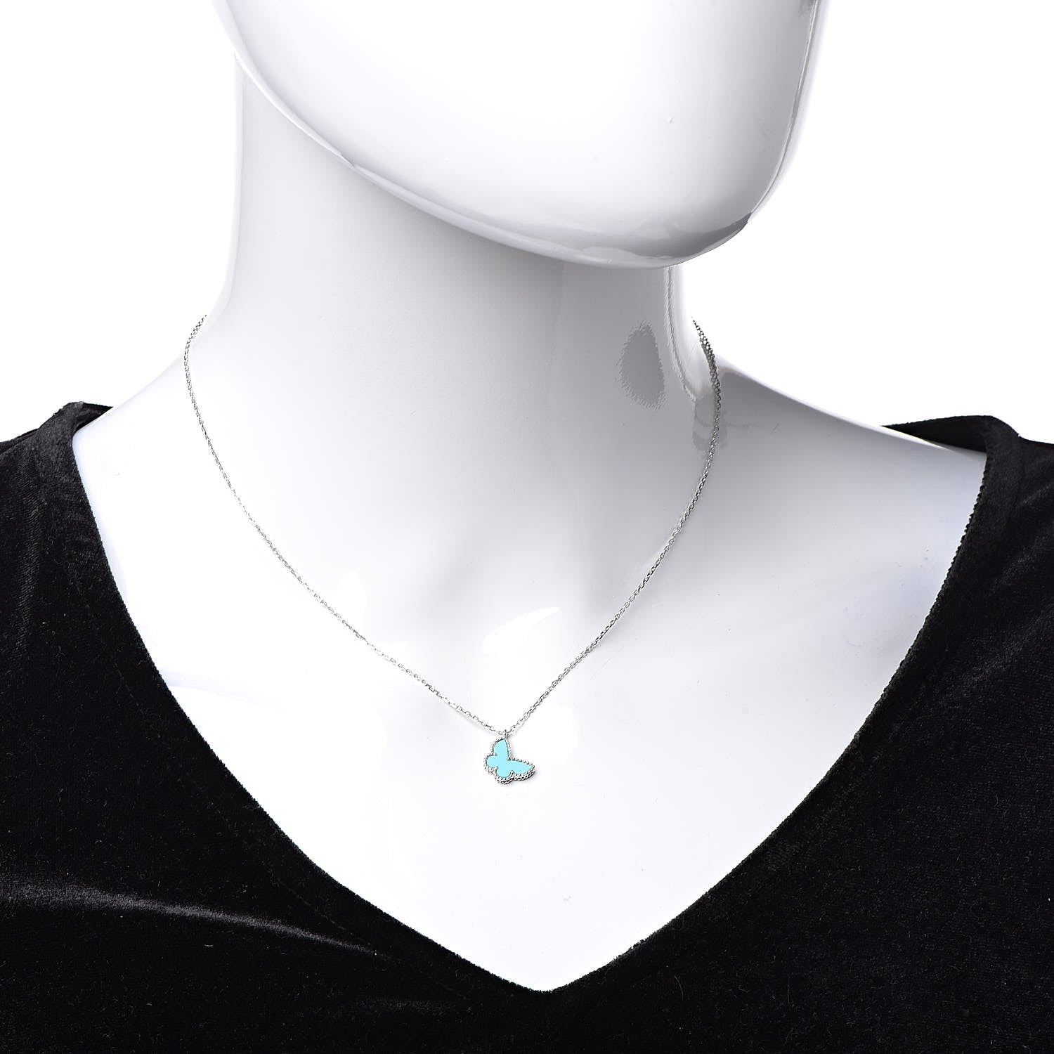 Van Cleef & Arpels 18K White Gold Turquoise Sweet Alhambra Butterfly Pendant Necklace 2 of 7