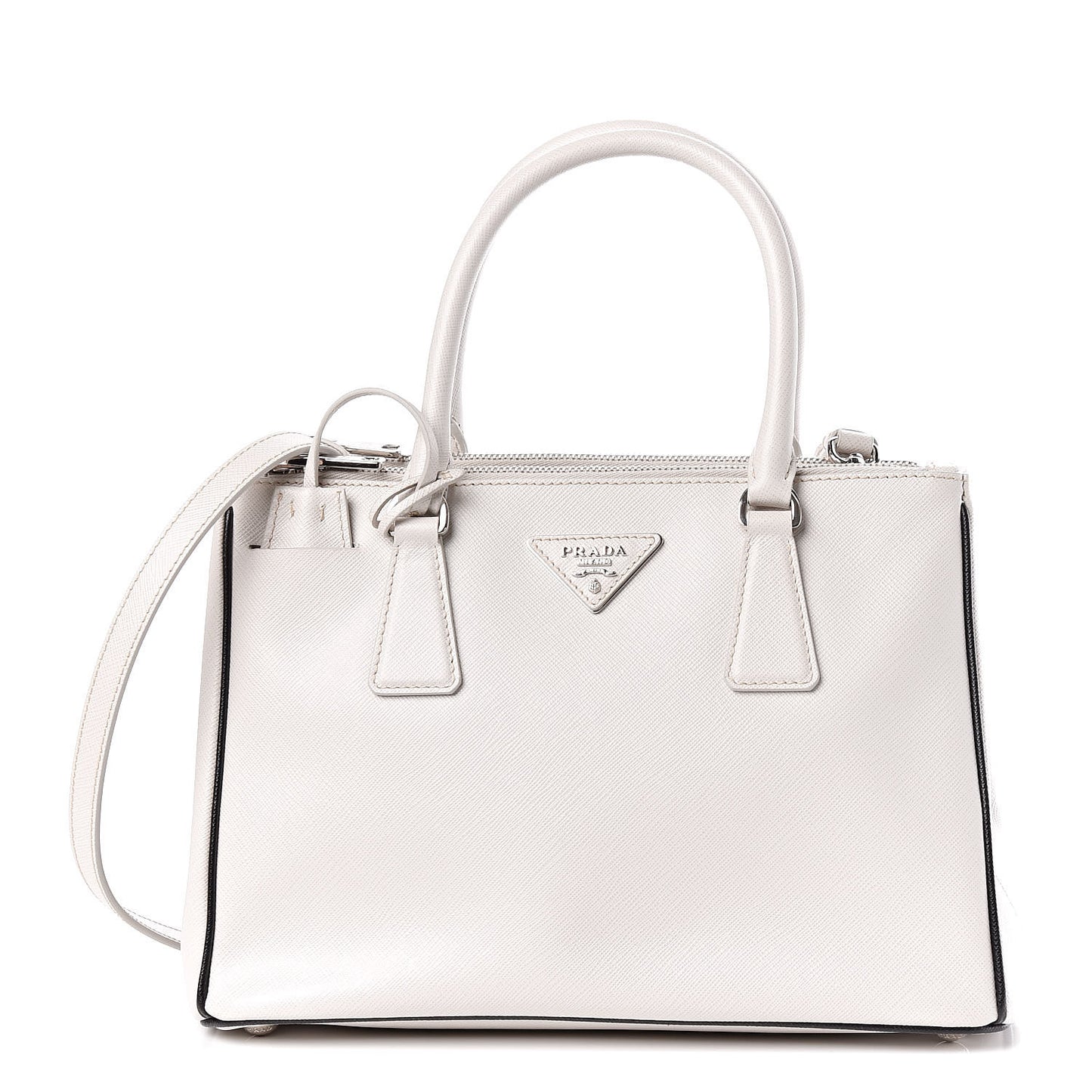 Saffiano Small Galleria Double Zip Tote Talco Black