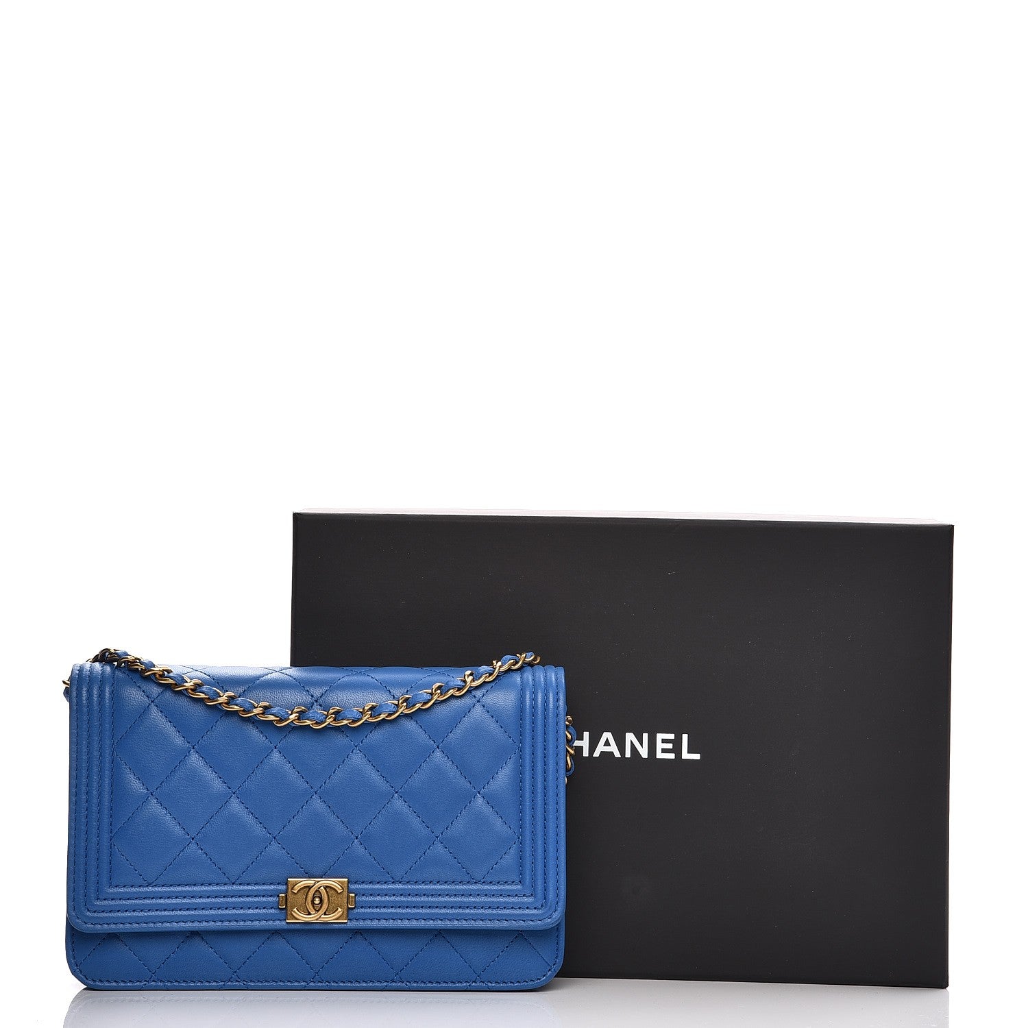 Chanel Lambskin Quilted Boy Wallet On Chain WOC Blue 9 of 9