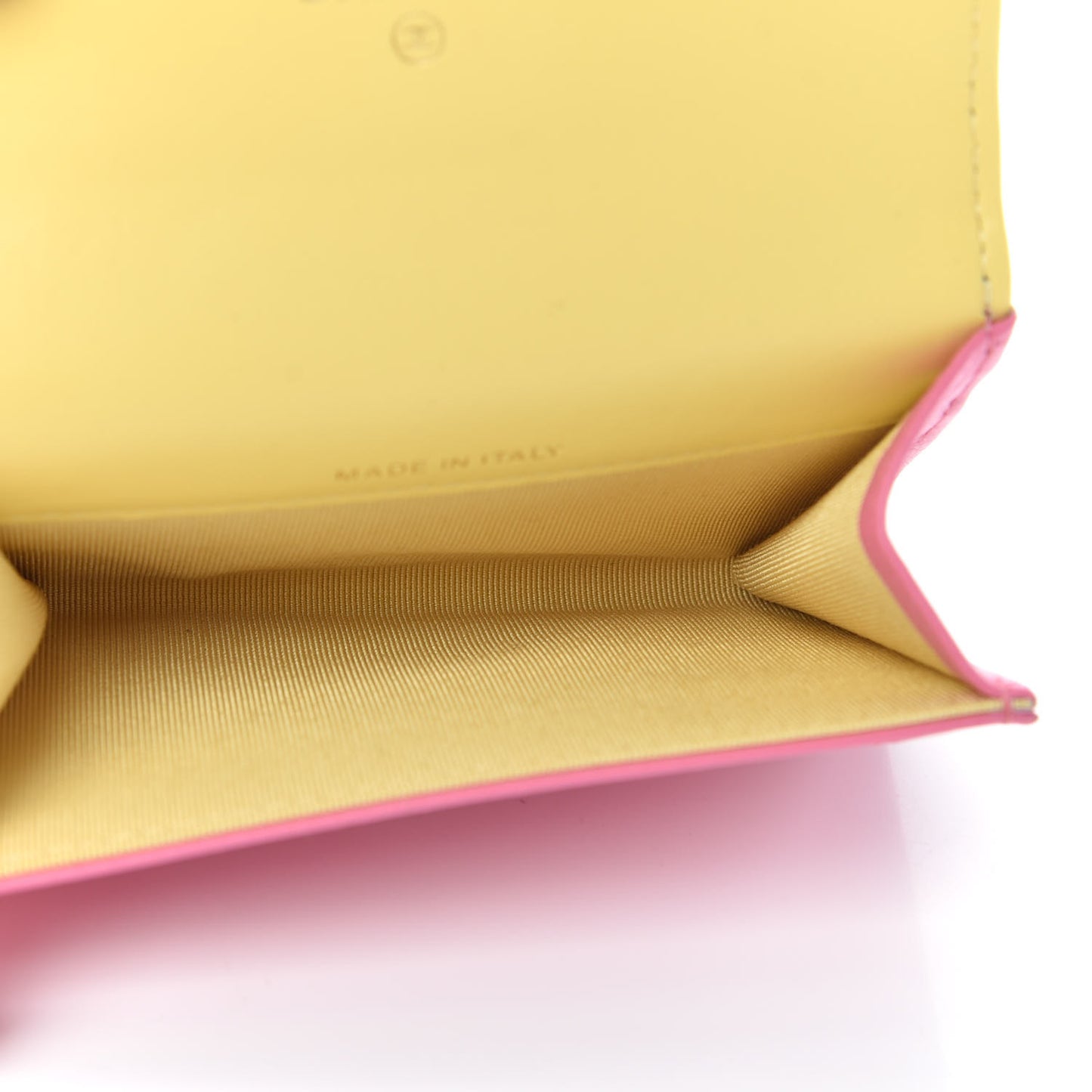 Lambskin Quilted Flap Card Holder Wallet Pink Yellow