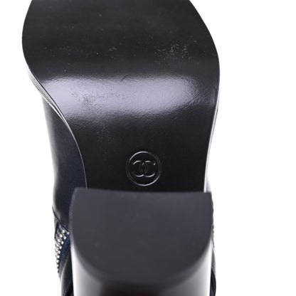 Chanel Calfskin Patent Cap Toe Short Ankle Boots 36 Navy Black 6 of 10