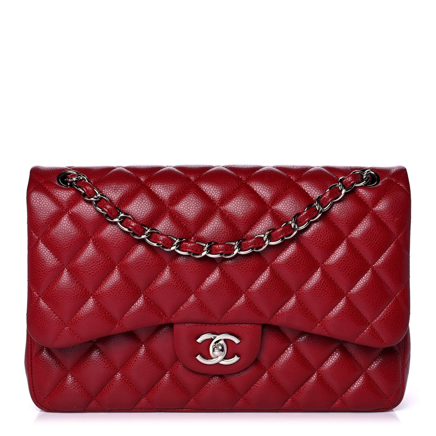Caviar Quilted Jumbo Double Flap Dark Red