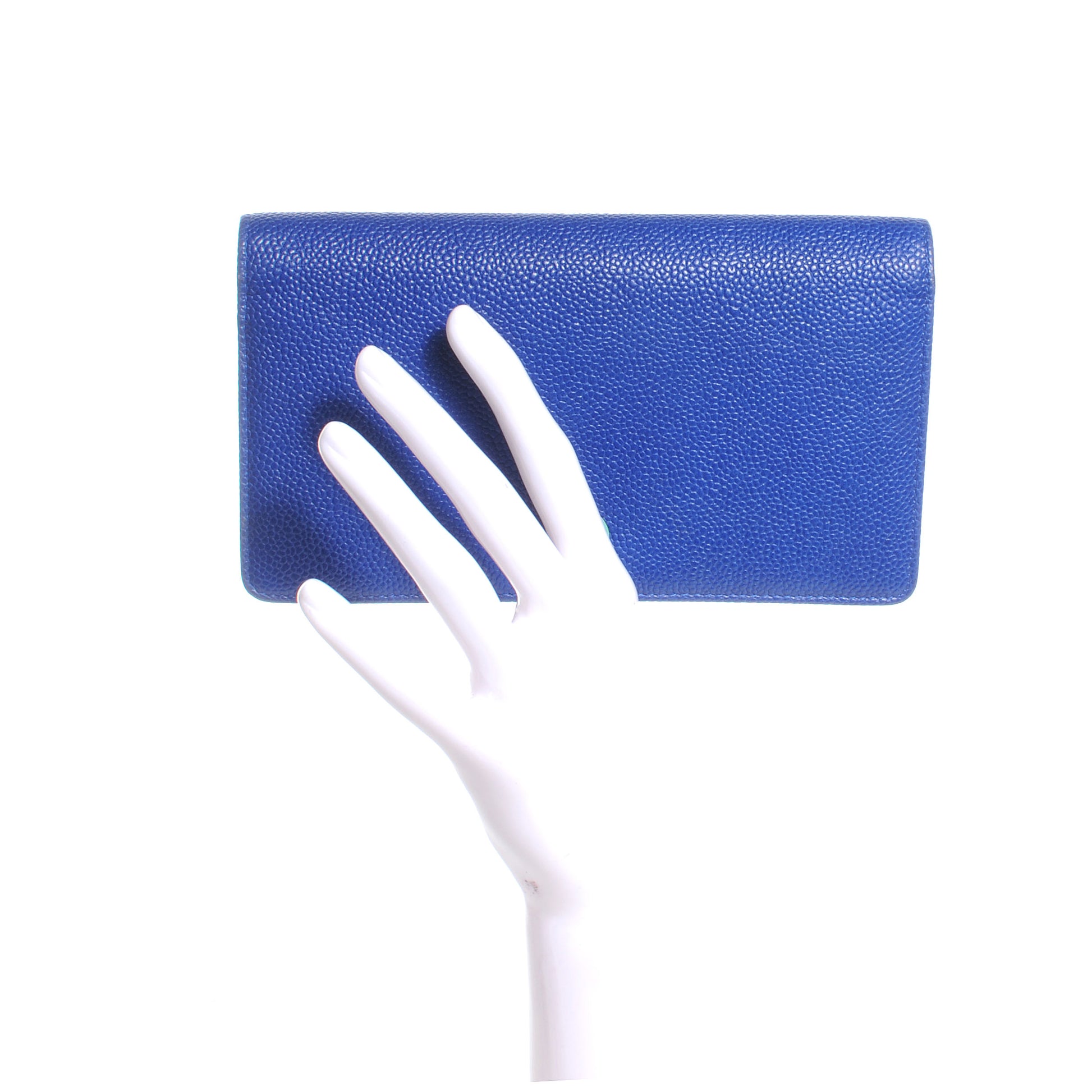 Chanel Caviar Yen Wallet Bi-Color Blue and Green 2 of 8