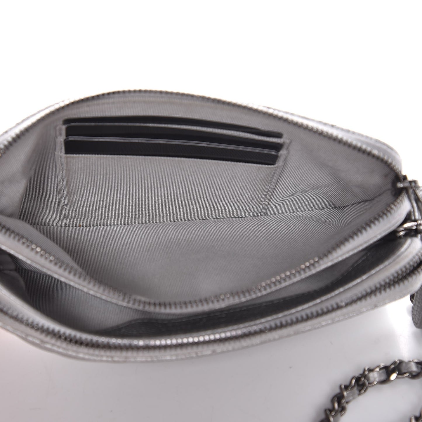 Metallic Caviar Quilted Small Clutch With Chain Silver
