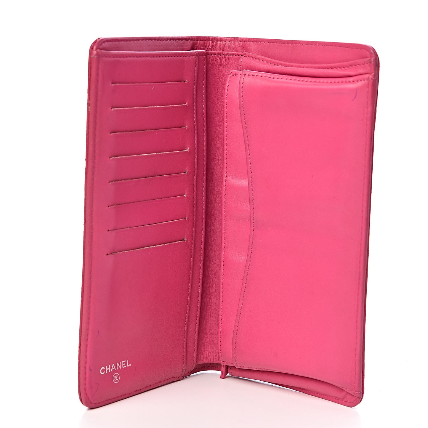 Iridescent Caviar Quilted Yen Wallet Pink