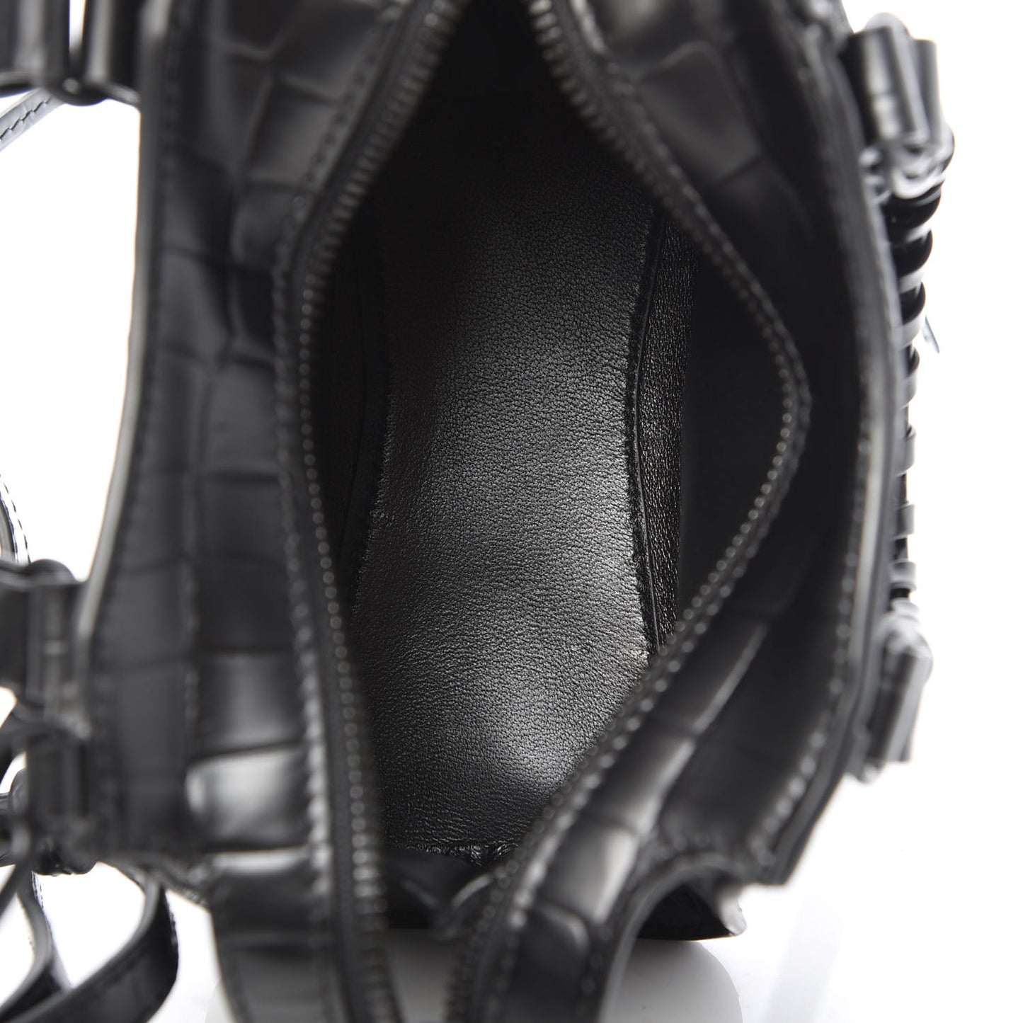 Semi Shiny Calfskin Crocodile Embossed Neo Classic Black Hardware Nano City Crossbody Black