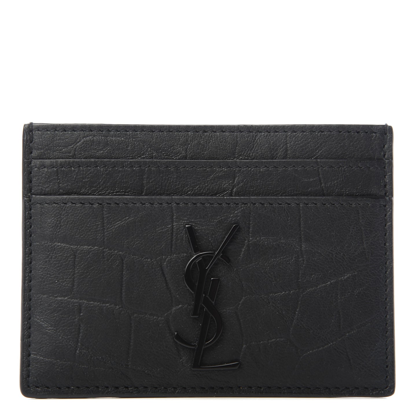 Calfskin Crocodile Embossed Monogram Credit Card Case Black