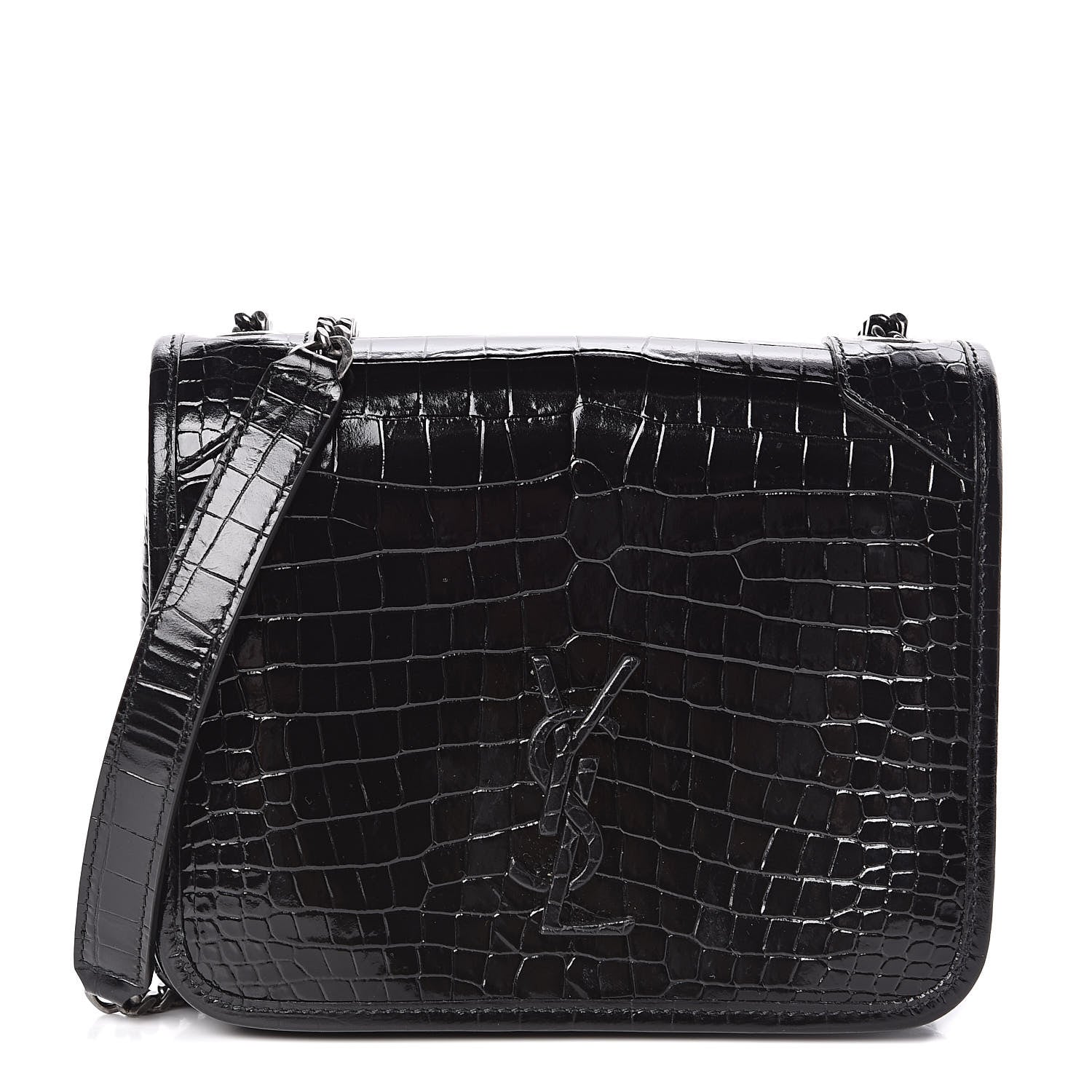 Saint Laurent Crocodile Embossed Lambskin Matelasse Monogram Niki Chain Wallet Black 1 of 10