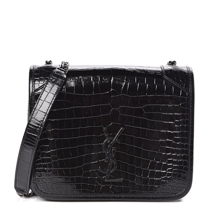 Saint Laurent Crocodile Embossed Lambskin Matelasse Monogram Niki Chain Wallet Black 1 of 10